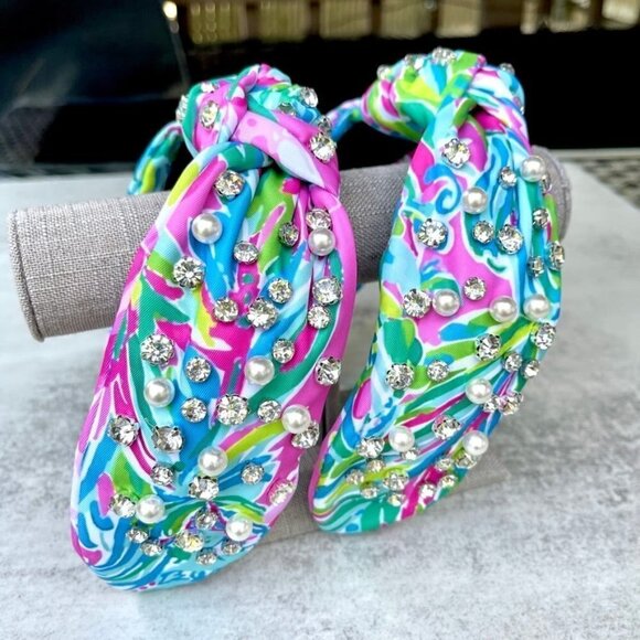Pretty Crafty Lady Shop Accessories - Palm Beach Mint Mojito Rhinestone & Pearl Knotted Headband